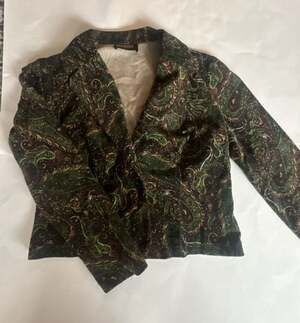 Briggs Corduroy Blazer Size 8P Green Brown Paisley Print Jacket
